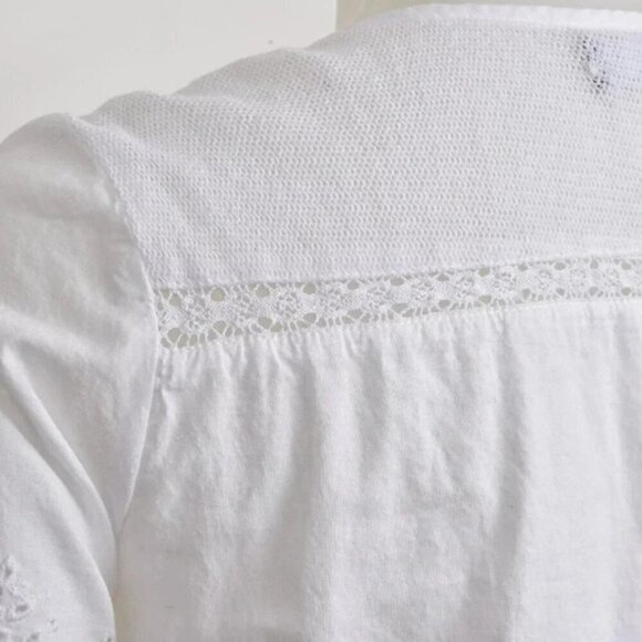 Gap Mini Dress Eyelet Scallop Lace Trip Short Sleeve White Cotton Size XS - Picture 8 of 12
